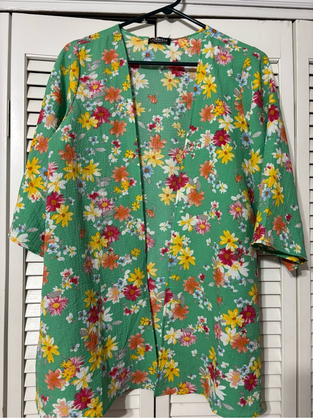 HEIMISH USA Mint Green Floral Kimono with Yellow & Pink Accents